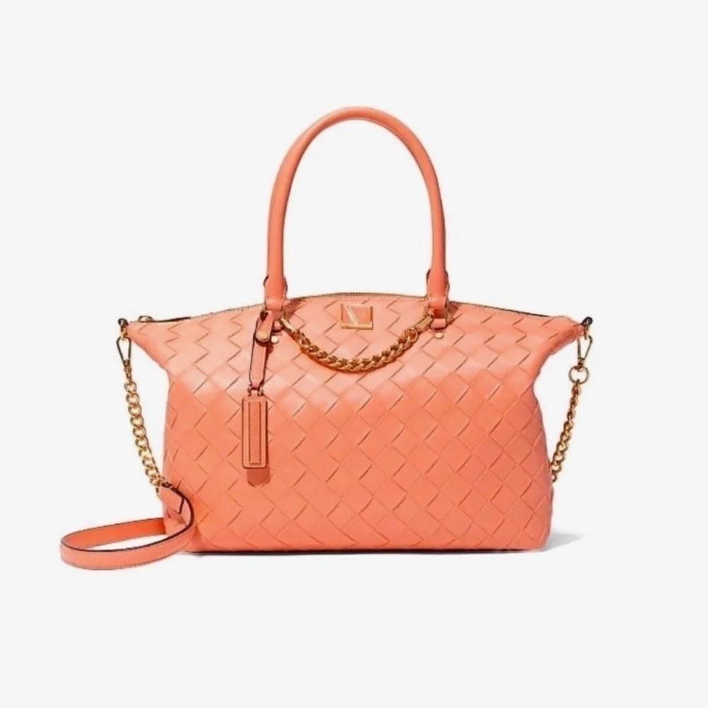 NEW! VICTORIA'S SECRET The Victoria Slouchy Satchel Guava Woven Pink